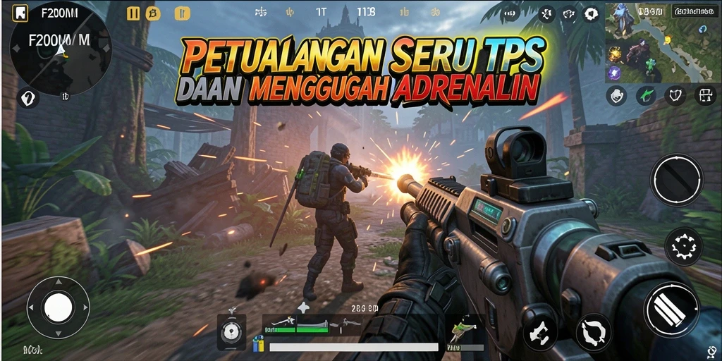 Tampilan gameplay F200M yang mendebarkan dengan aksi TPS yang intens.