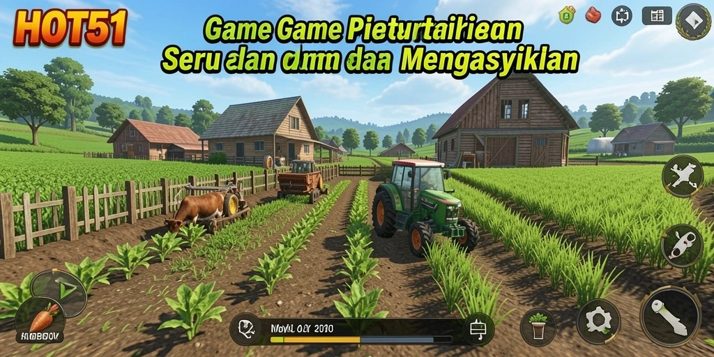 Screenshot menunjukkan pemain sedang berkebun di ladang yang indah.