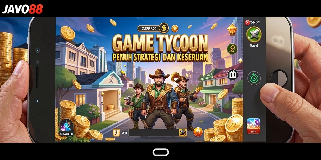 Tangkapan layar dari gameplay JAVO88 yang menunjukkan manajemen bisnis yang menakjubkan.