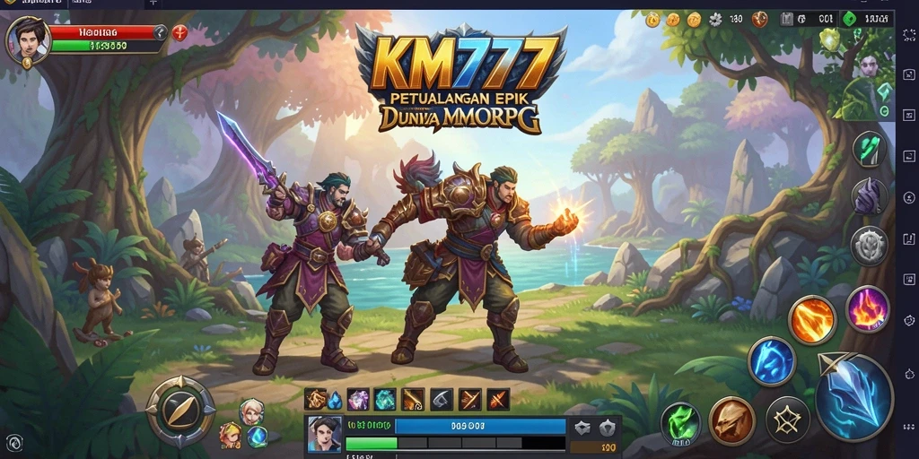 Tangkapan layar gameplay KM777 menunjukkan pertarungan seru di dunia MMORPG.