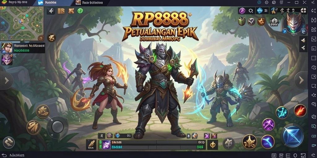 Screenshot gameplay RP888 yang menampilkan pertempuran epik dalam dunia MMORPG.